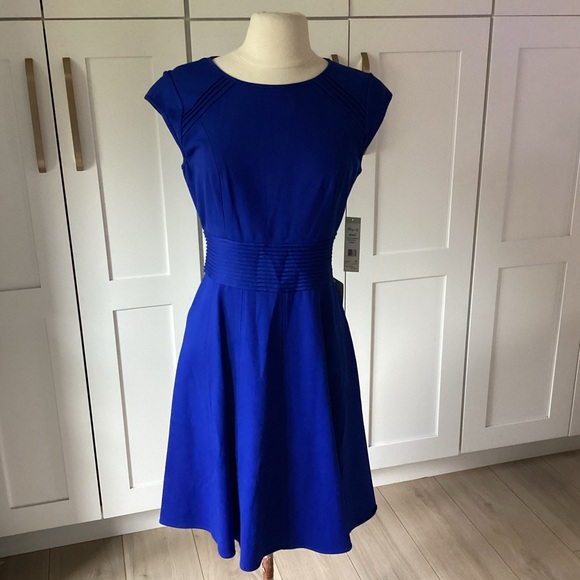 Eliza J Dresses & Skirts - Eliza J Pintucked Waist Seamed Ponte Knit Fit & Flare Dress Blue Size 8